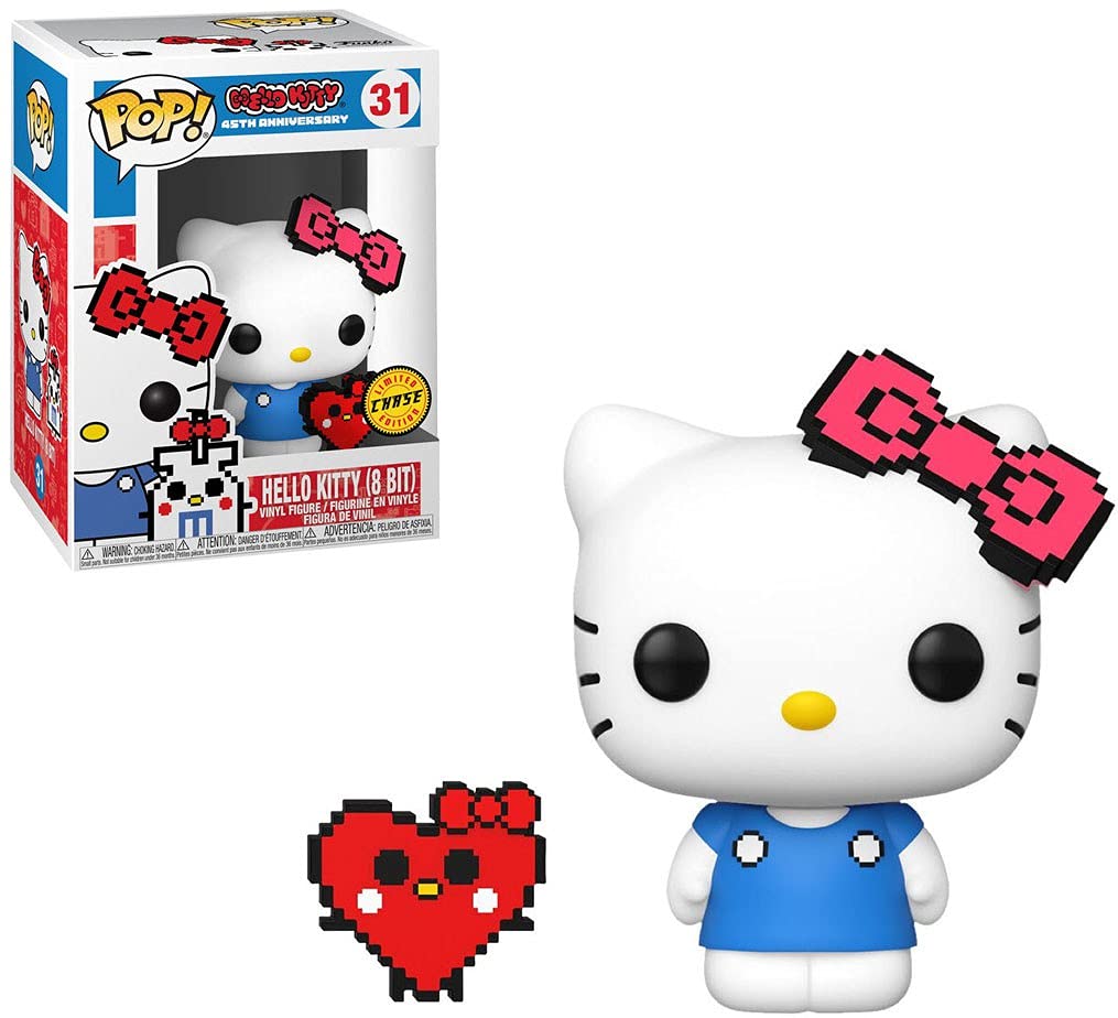 Funko Pop! Sanrio Hello Kitty Anniversary Chase Figure with 8-Bit Pink Bow & Heart Buddy - Perfect for Collectors, Gift Giving & Anime Decor