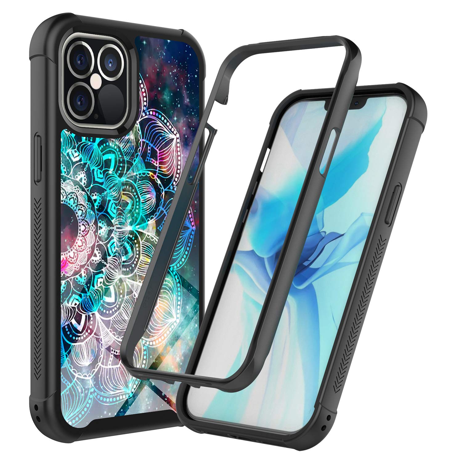 iPhone 12 Pro Max Case 6.7 Inch - Rosebono Hybrid IMD Design, Anti-Scratch Fashion Silicone Cover with Cute Galaxy Mandala Pattern - Perfect for Daily Protection & Style Enhancement
