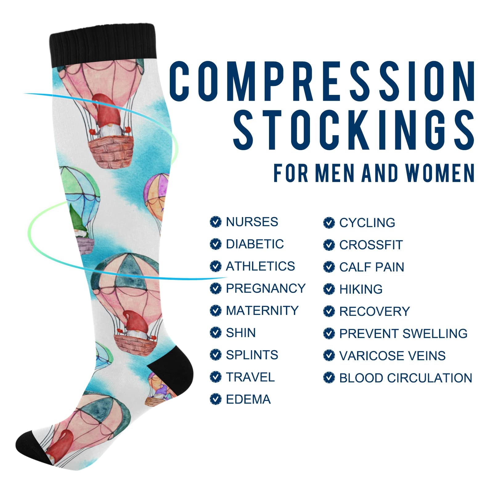 JUNZAN Easter Gnome Compression Socks for Women & Men - Circulation Support Socks for Running, Cycling, Sports & Nursing - Perfect for Easter Gifts, Workouts & Medical Professionals