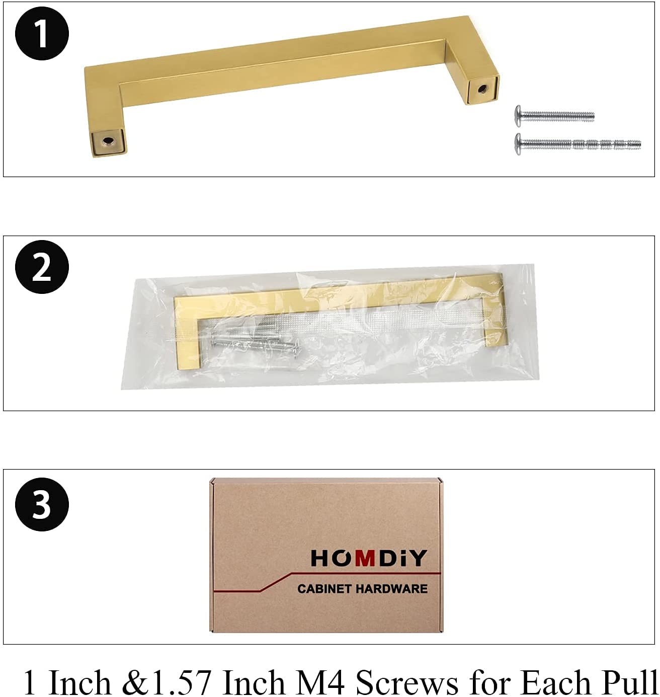 Homdiy Gold Cabinet Pulls LSJ12GD - 50 Pack Square Modern Metal Drawer Handles (320mm) for Kitchen Cabinets & Furniture | Durable Hardware for Drawers, Wardrobes & Storage Units