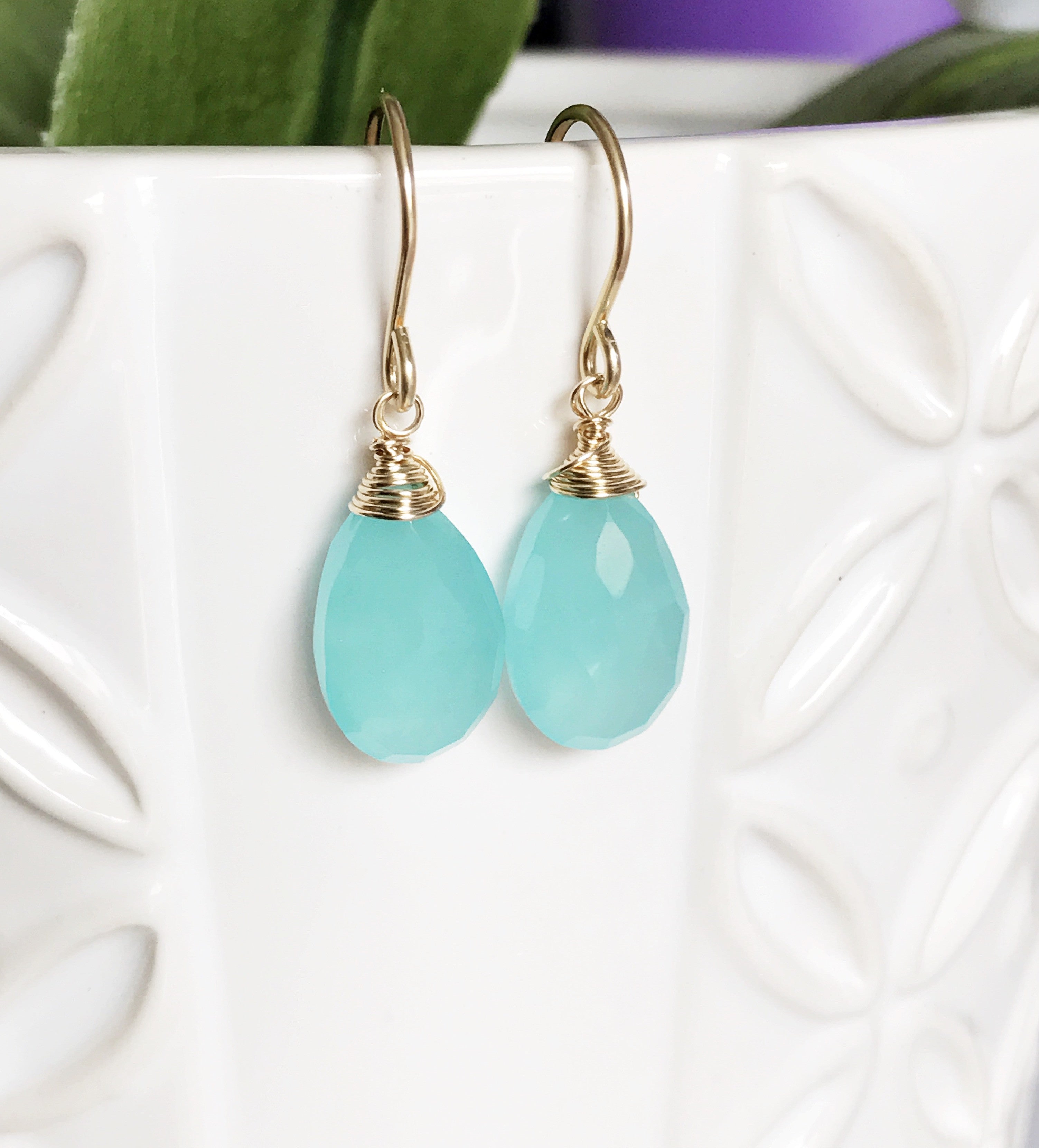 Nalani Aqua Chalcedony Earrings (E206) – Elegant Blue Gemstone Jewelry for Women, Perfect for Weddings, Parties & Special Occasions
