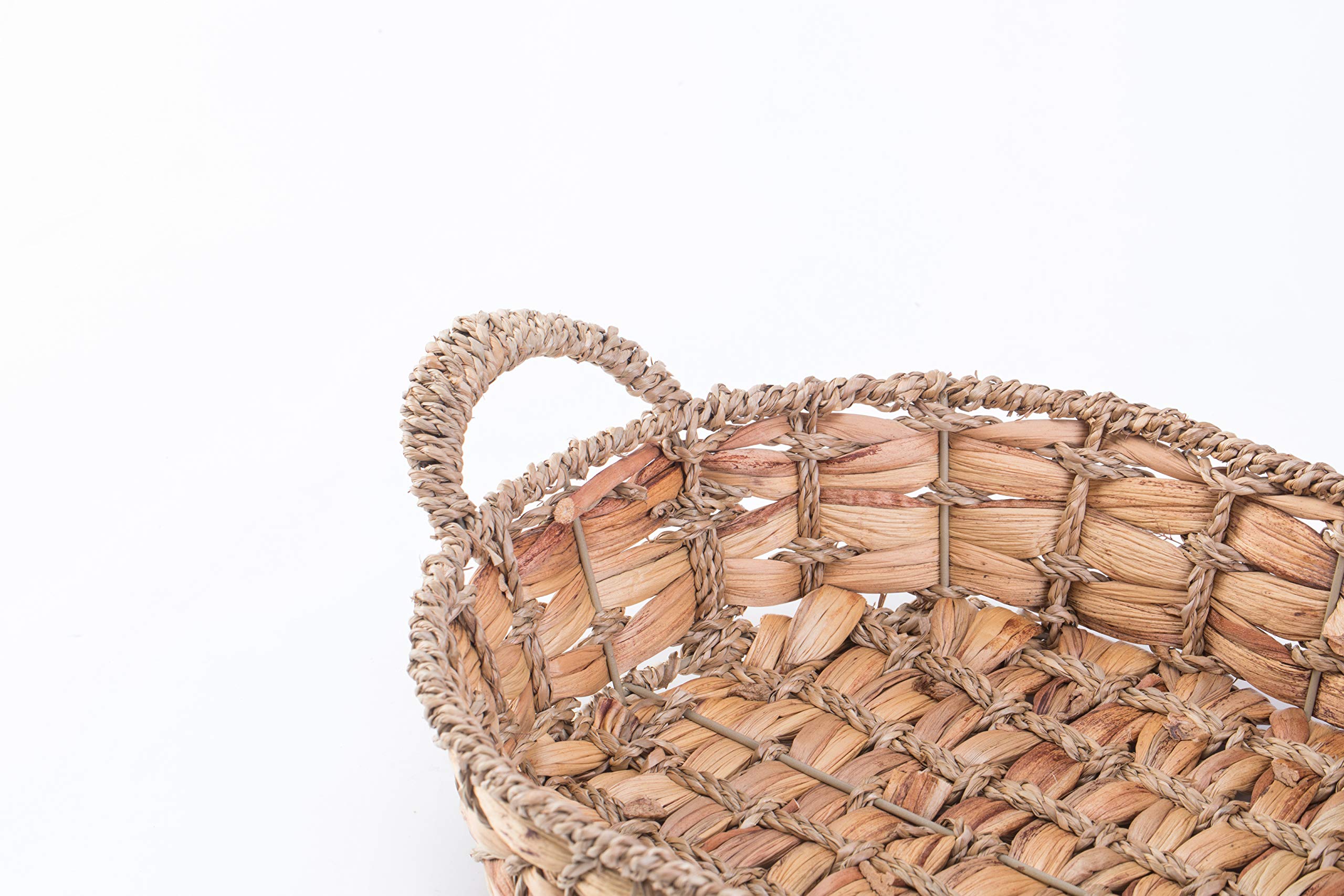 Vintiquewise Seagrass Fruit Basket with Handles - Set of 4 Medium Bread Storage Trays | Perfect for Kitchen Countertop, Dining Table, Picnic & Farmhouse Decor