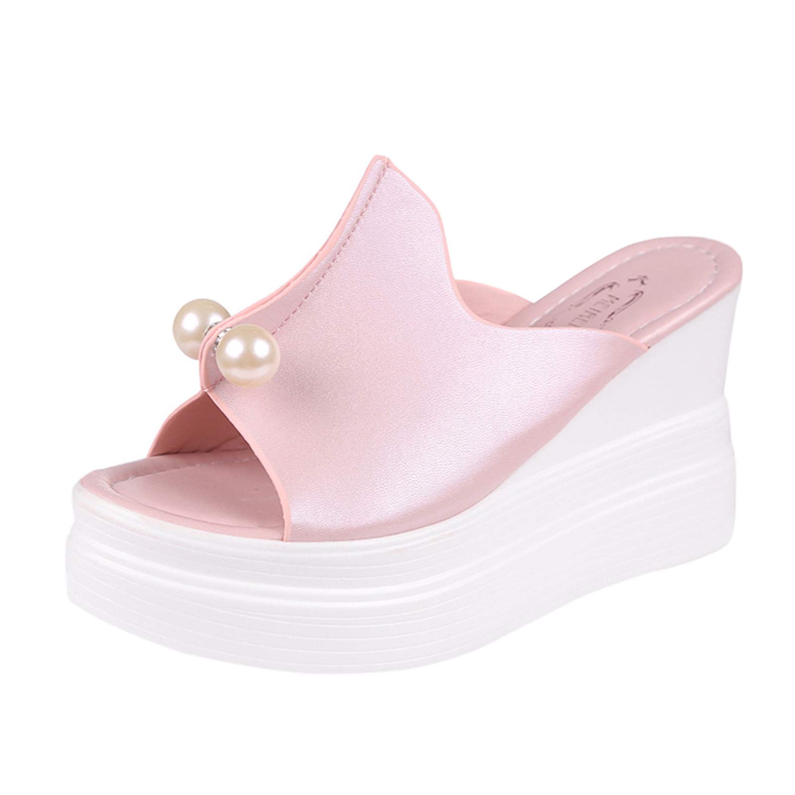 Women's Waterproof Wedge Sandals with Pearl Decor - Thick-Bottom Non-Slip Shower Slippers for Ladies | Perfect for Beach, Pool, Spa & Indoor Use