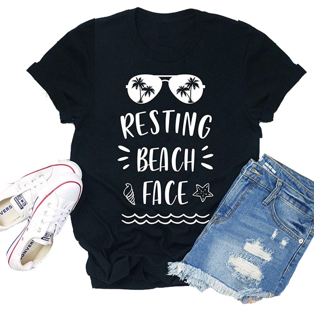 YourTops Women's Funny 'Resting Beach Face' Graphic T-Shirt - Perfect for Vacation, Beach Trips & Relaxing Summer Outfits