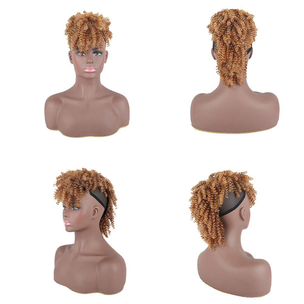 Asiaide High Puff Afro Ponytail Drawstring - Short Curly Ponytail Extension for Black Women | Mohawk Kinky Synthetic Hair Bun with Bangs | Wrap Updo Clip-in Hair Extensions with 6 Clips & 2 Combs (4/630) | Perfect for Cosplay, Daily Wear & Protective Hairstyles