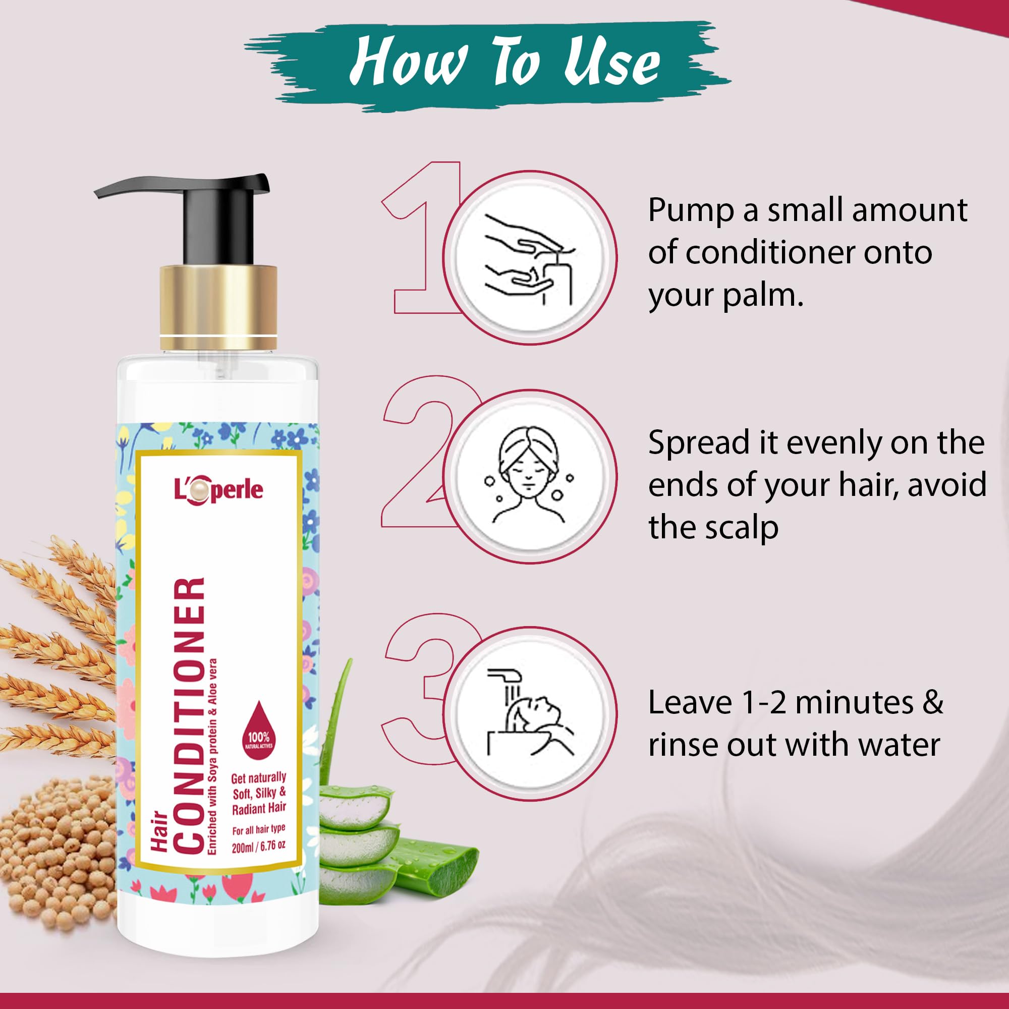 Loperle Hair Conditioner for Frizzy & Damaged Hair - Aloe Vera, Lemon & Soy Protein Enriched - Controls Dandruff & Hair Loss - Promotes Healthy, Silky Smooth Hair - 200ml | Perfect for Daily Hair Care & Salon-Quality Results at Home