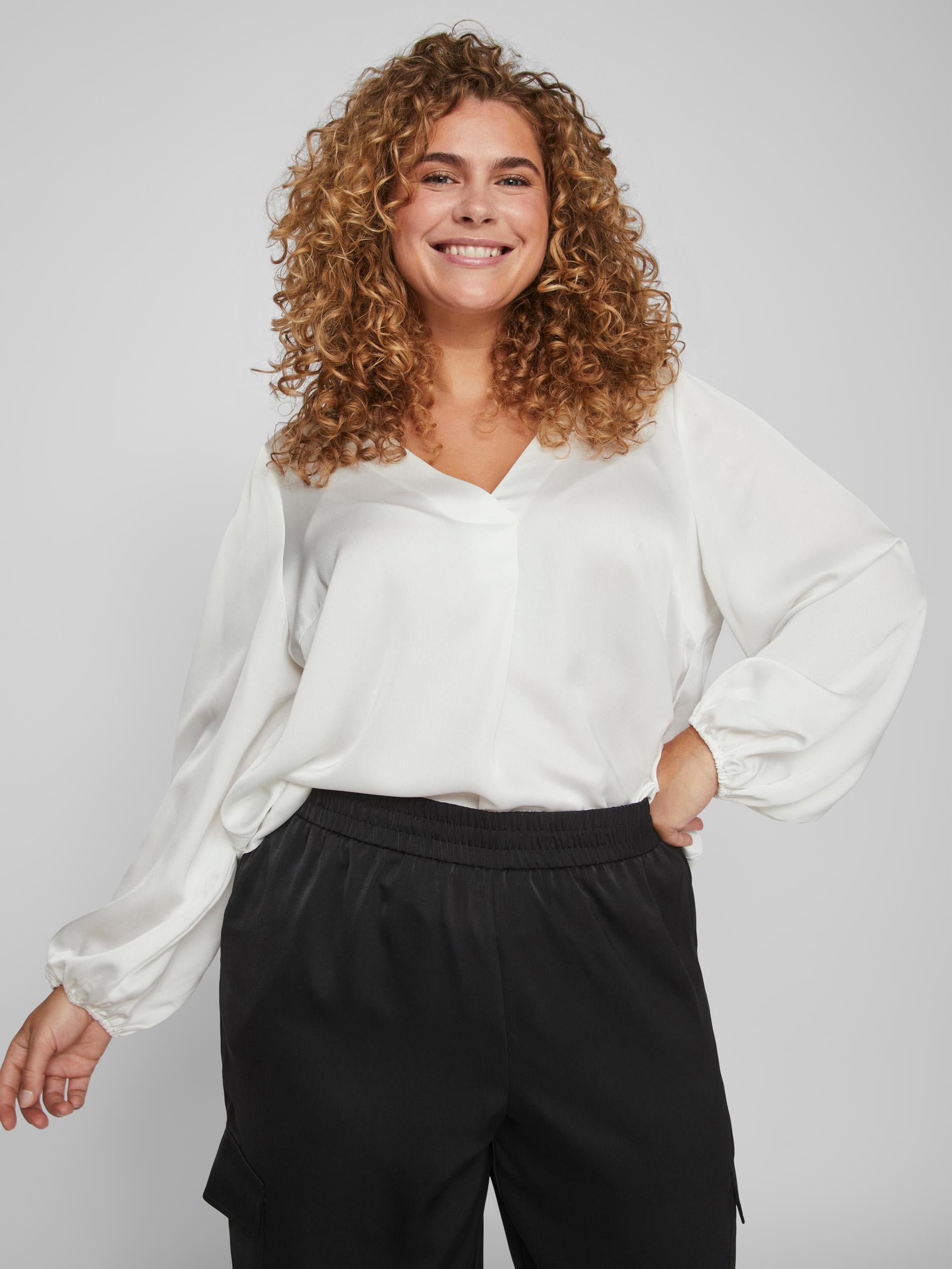 Essie V-Neck Top in Snow White - Women's Casual Blouse for Everyday Wear & Office Outfits