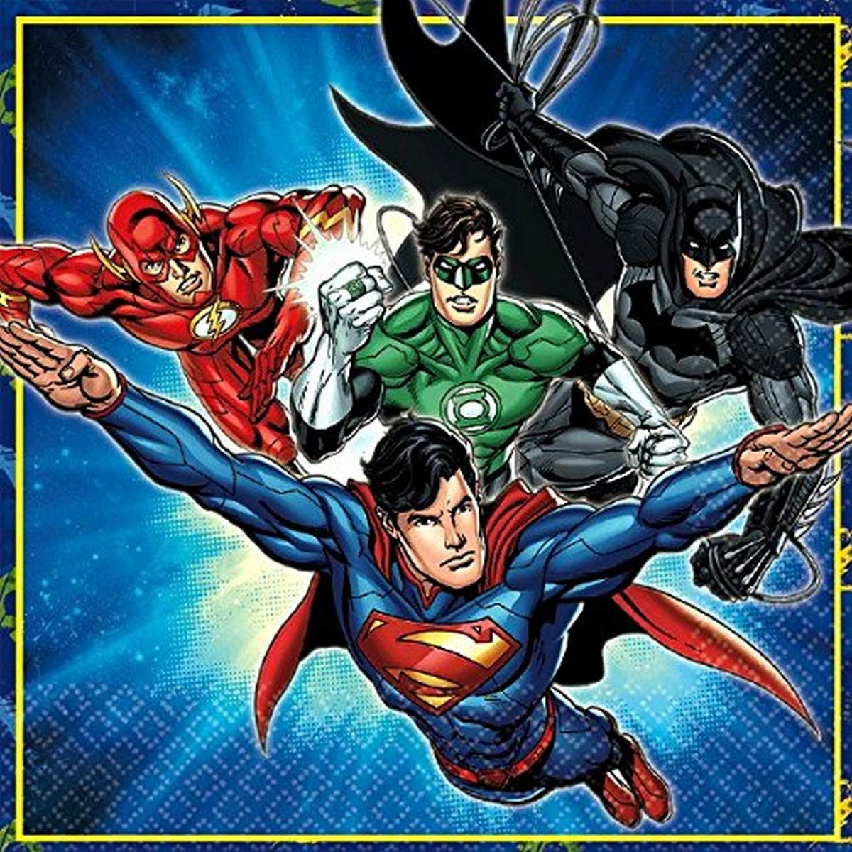 Justice League Superhero Themed Luncheon Napkins - 50 Count Disposable Paper Napkins for Birthday Parties, Baby Showers & Superhero Themed Events - Batman, Superman, Wonder Woman Design