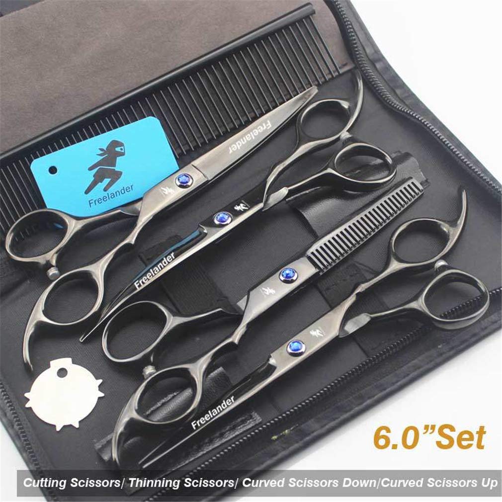 Premium 6.0 Inch Pet Grooming Scissors Set - 4 Piece Stainless Steel Professional Dog & Cat Grooming Kit with Curved Scissors & Comb for Trimming, Shaping & Styling at Home or Salon