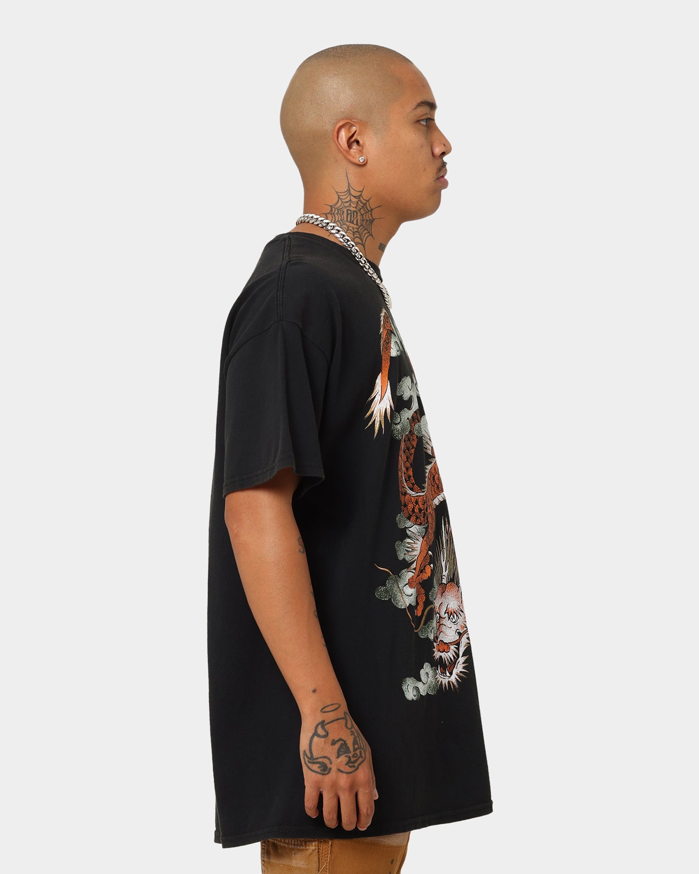 Vintage Ryu Dragon Graphic T-Shirt for Men - Washed Black Cotton Tee - Perfect for Streetwear, Anime Fans, and Casual Outfits