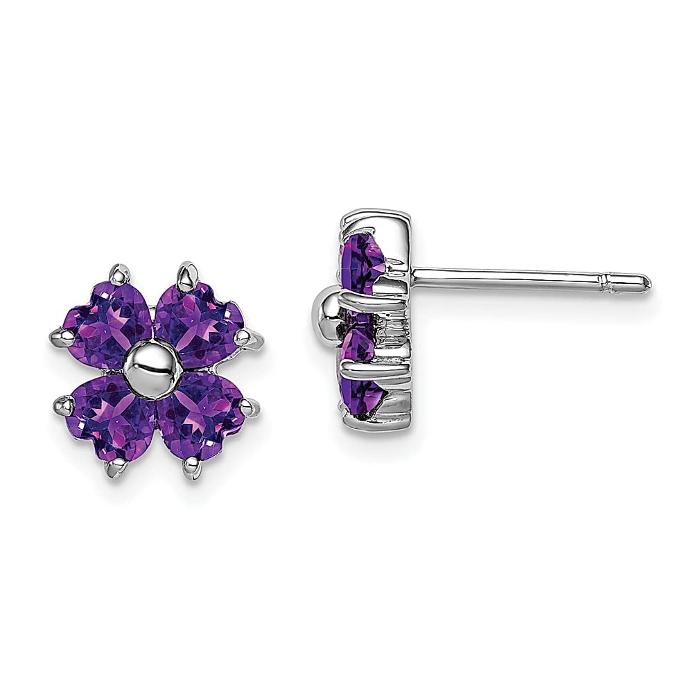 925 Sterling Silver Purple Amethyst Flower Stud Earrings - February Birthstone Jewelry for Women, Elegant Ball Button Post Earrings for Gardening, Valentine's Day Gifts for Her, Mother's Day Present, Everyday Wear & Special Occasions