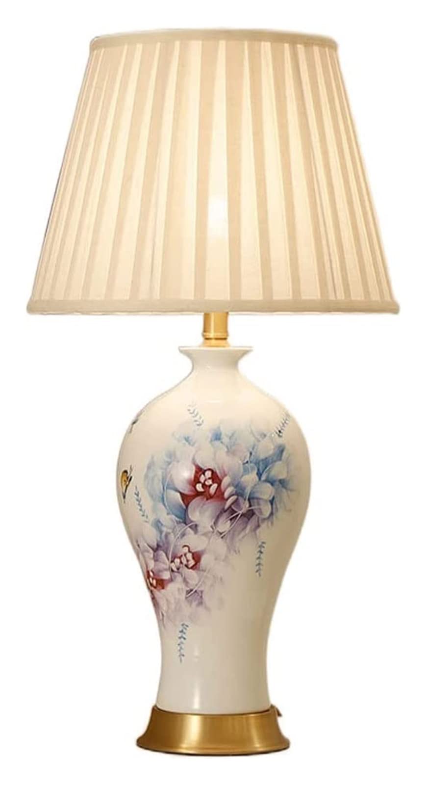 Hand-Painted Ceramic Table Lamp - Vintage European Brass Desk Lamp for Bedroom & Living Room Decor - Retro Decorative Lighting for Home, Office, or Gift (Color B)