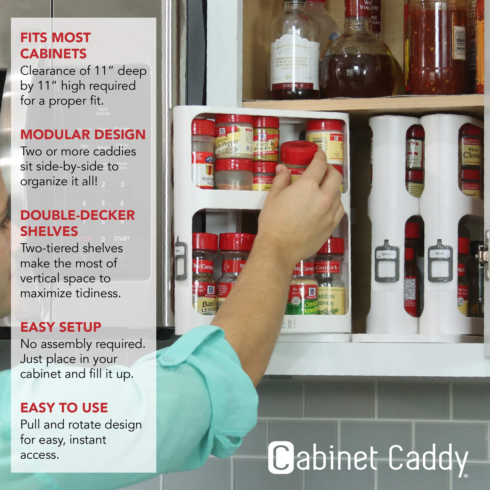 Magnetic Spice Rack Organizer for Cabinet - 2-Tier Slide & Rotate Kitchen Storage with Non-Slip Base - 10.8