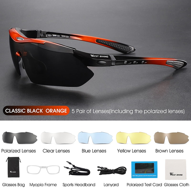 5 Lens Polarized Cycling Sunglasses for Men & Women - UV Protection Sports Glasses for Road & MTB Mountain Biking - Ideal for Cycling, Running, Hiking Outdoor Activities