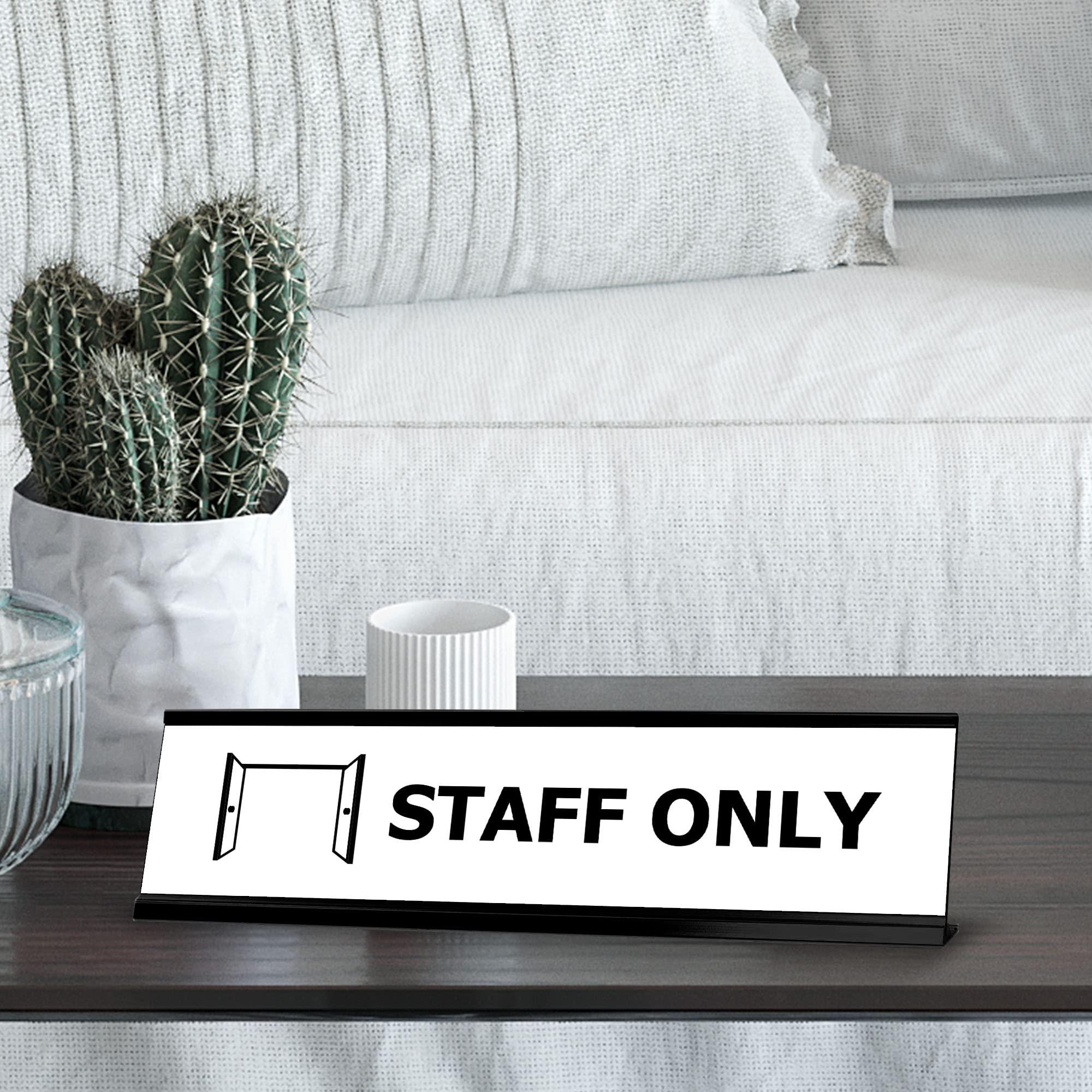 Black Frame Desk Sign (2 x 8 Inches) - Staff Only Office Sign for Reception, Counter, or Workspace - Professional Workplace Organization