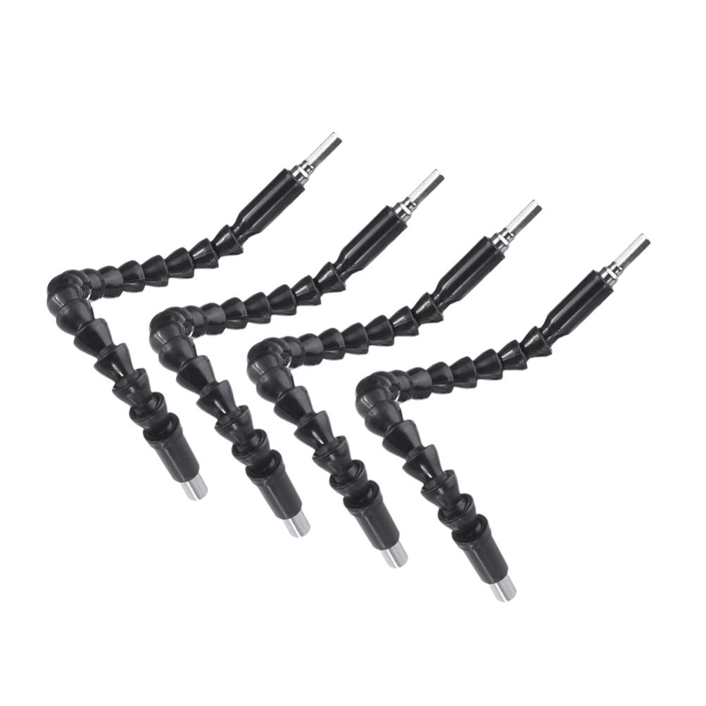 DOITOOL 4PCS Flexible Drill Bit Extension Set - 298mm Black Flexible Shaft Drill Bit Extender & Screwdriver Bit Holder - Perfect for Tight Spaces, Hard-to-Reach Areas & DIY Projects