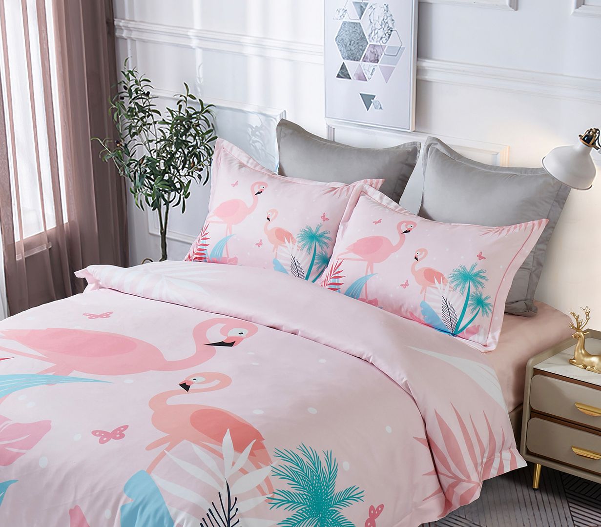 Flamingo Kids Quilt Cover Set - Single Size, Soft & Breathable Bedding for Boys & Girls - Perfect for Nursery, Bedroom, and Sleepovers