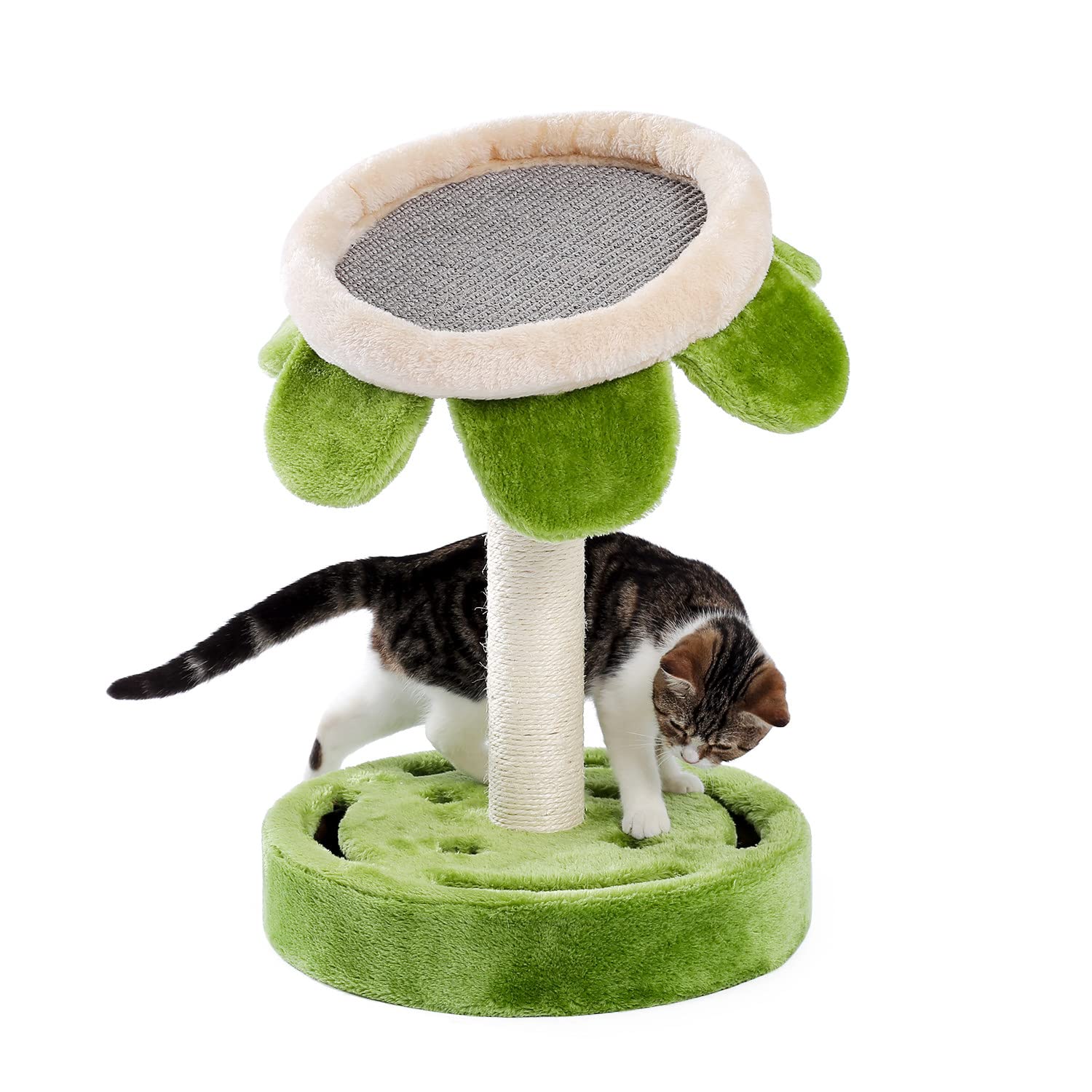 3-in-1 Sunflower Cat Tree with Scratching Post, Lounge Bed & Play Balls - Multi-Level Cat Tower for Kittens to Adult Cats - Green Pet Furniture for Indoor Play & Relaxation