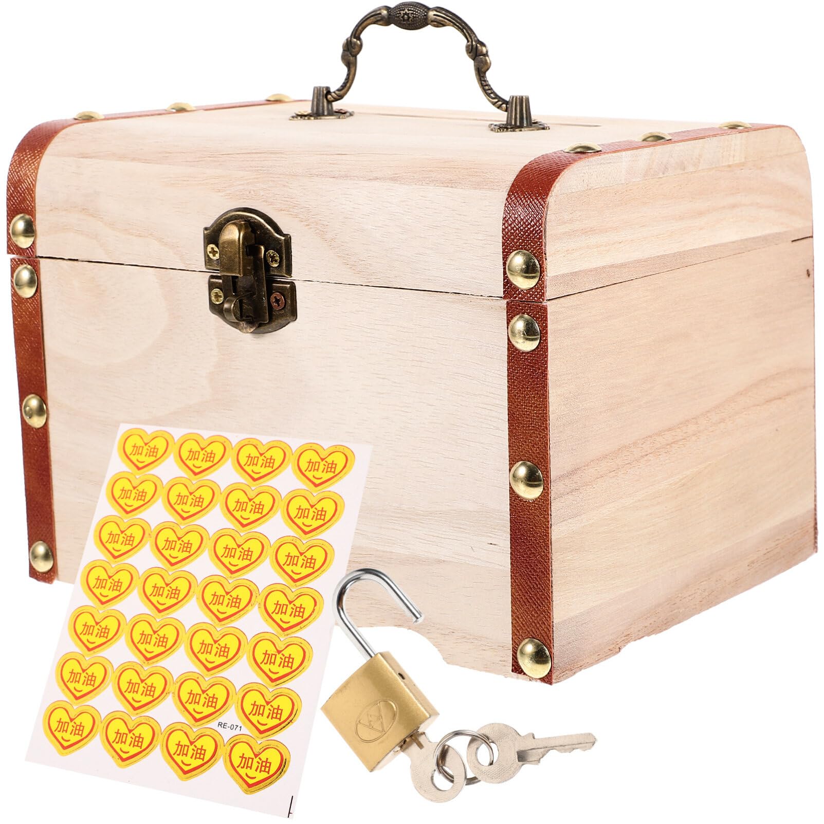 Vintage Pirate Treasure Chest with Lock & Key - Wooden Storage Box for Jewelry, Coins & Collectibles - Home Decor & Piggy Bank - Perfect for Kids Room, Themed Parties & Gift Giving
