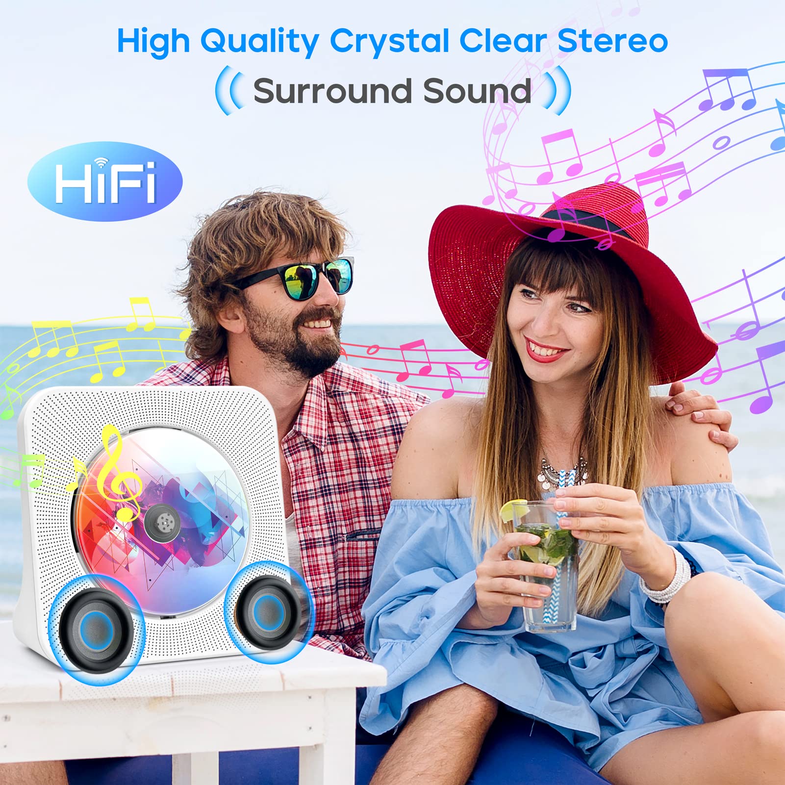 ROADOM Bluetooth CD Player with Speakers - Hi-Fi Stereo Sound, Remote Control, Supports CD/Bluetooth/FM Radio/USB/AUX/Timer/Repeat - Perfect for Home, Office & Bedroom Music Listening