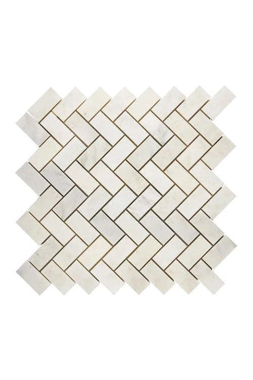 Premium White Marble 1x2 Herringbone Mosaic Tile - Natural Stone Backsplash for Kitchen & Bathroom - Elegant Floor and Wall Design