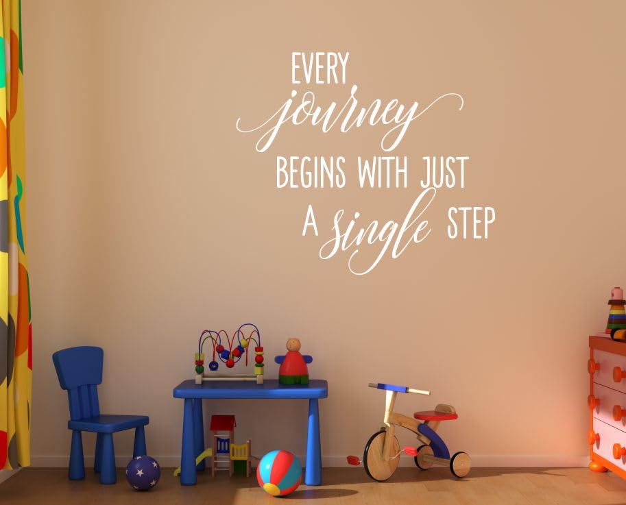Every Journey Begins with a Single Step - Motivational Vinyl Wall Decal Quote Sticker (28x23 Inch, White) - Inspirational Home & Office Decor for Living Room, Bedroom, or Workspace