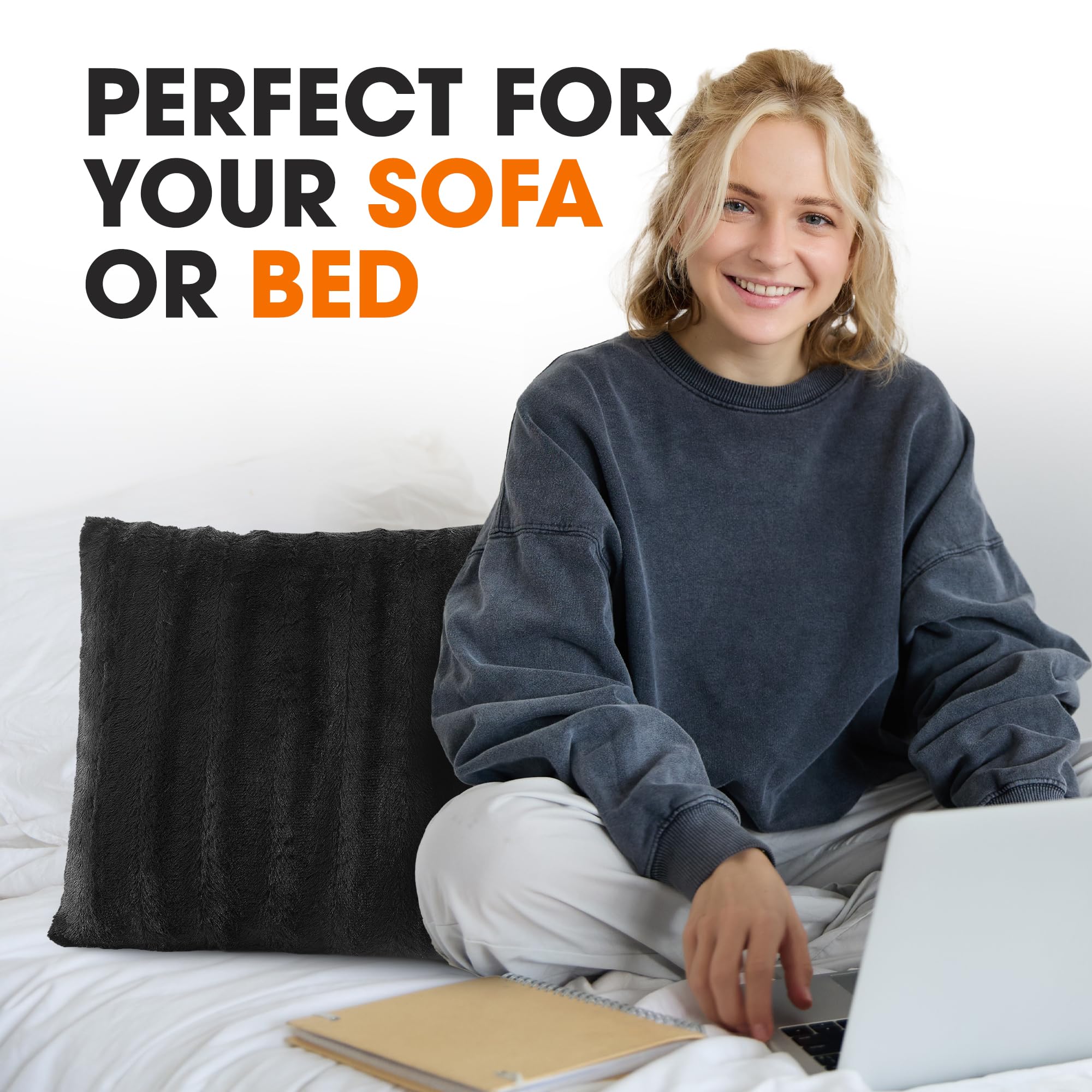 Premium Faux Fur Throw Pillow Cover - Ultra Soft & Fluffy 20x20 Inch Decorative Pillow Case for Couch, Sofa, Bed - Cozy Accent Pillow Cover for Living Room, Bedroom - Black (Pack of 1) - Perfect for Home Decor, Winter Coziness & Gift Giving