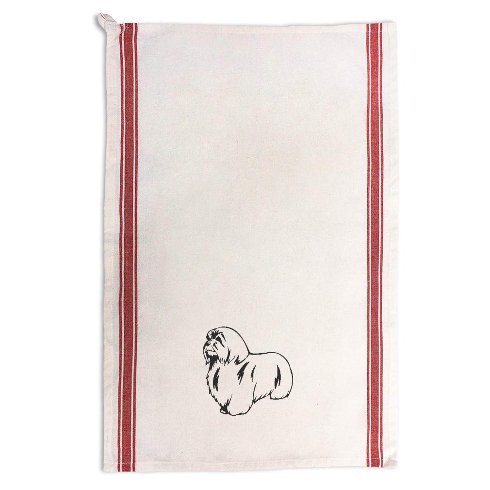 Custom Cotton Kitchen Towels with Black Coton De Tulear Dog Design & Red Stripe - Absorbent Dish Towels for Cooking, Cleaning, and Pet Care - Perfect for Kitchens, Restaurants, and Dog Lovers' Homes