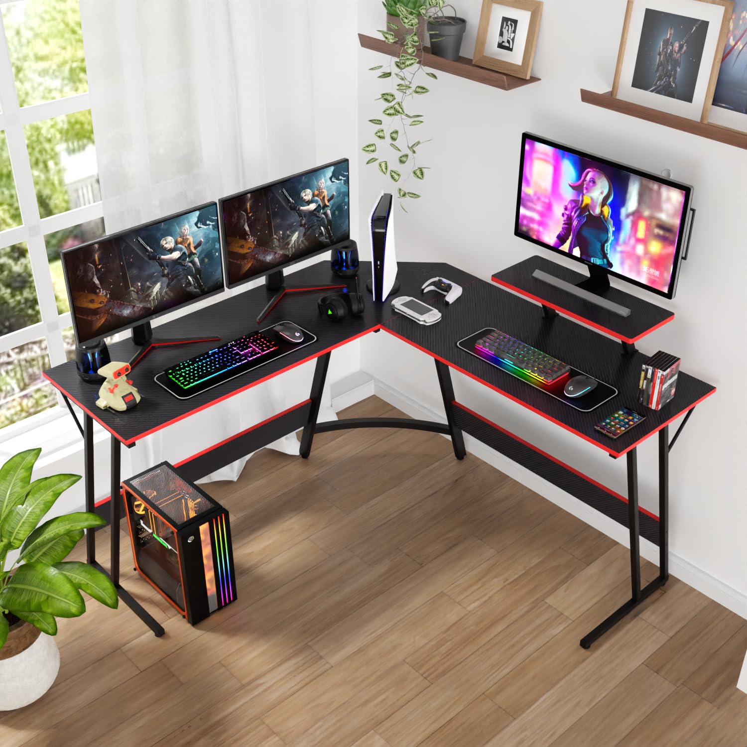 L-Shaped Corner Gaming Desk with Large Desktop - Sturdy Computer Desk for Home Office, Study & Gaming Workspace - Black (Perfect for Small Spaces & Multi-Tasking)