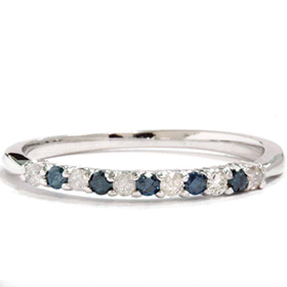 1/4 Carat Blue & White Diamond Anniversary Ring - 14K White Gold Engagement Band for Women - Perfect for Weddings, Anniversaries & Special Occasions