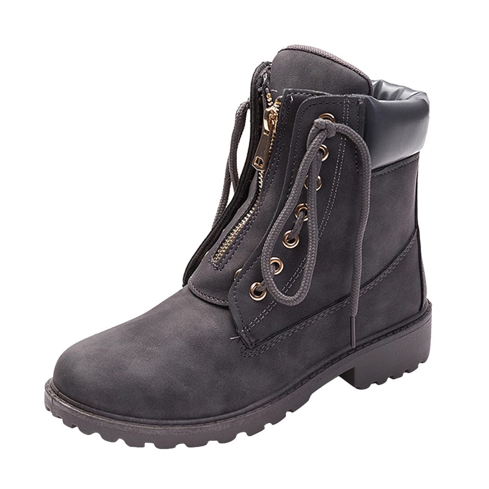 **Women's Winter Snow Boots - Leather Ankle Boots with Flat Heel, Warm & Waterproof for Cold Weather - Dark Gray - Perfect for Snowy Days, Outdoor Activities & Casual Wear**