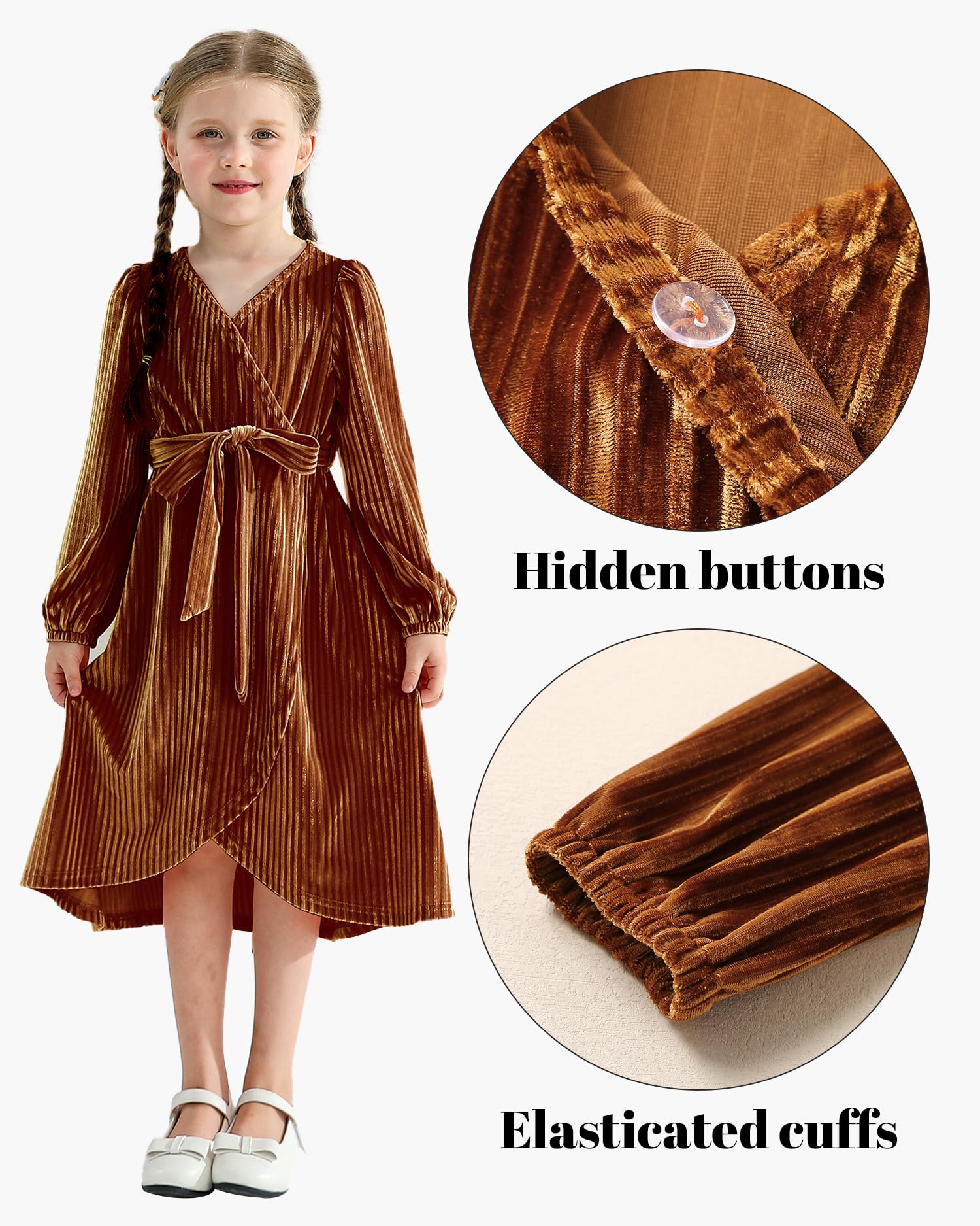 Elegant Velvet Flower Girl Dresses for Weddings | Long Sleeve Ruffle Bridesmaid Party Gowns | Formal Midi Dresses for Teens Girls (Size 4-13 Years) | Perfect for Wedding Ceremonies, Bridal Showers & Special Occasions