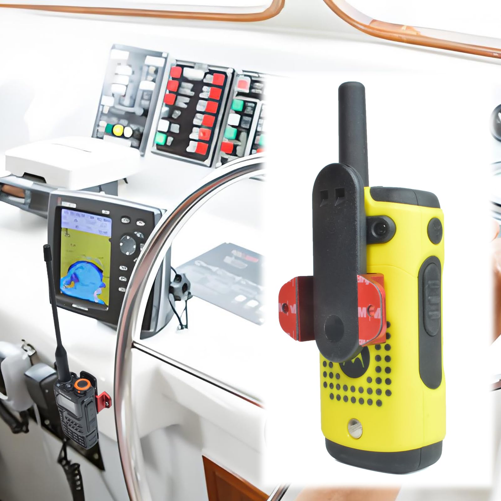Universal HYS Single Side Car Mount for CB & VHF UHF Radios - Microphone Holder Kit with Screws (Red) - Perfect for Truckers, Off-Roading & Emergency Communication