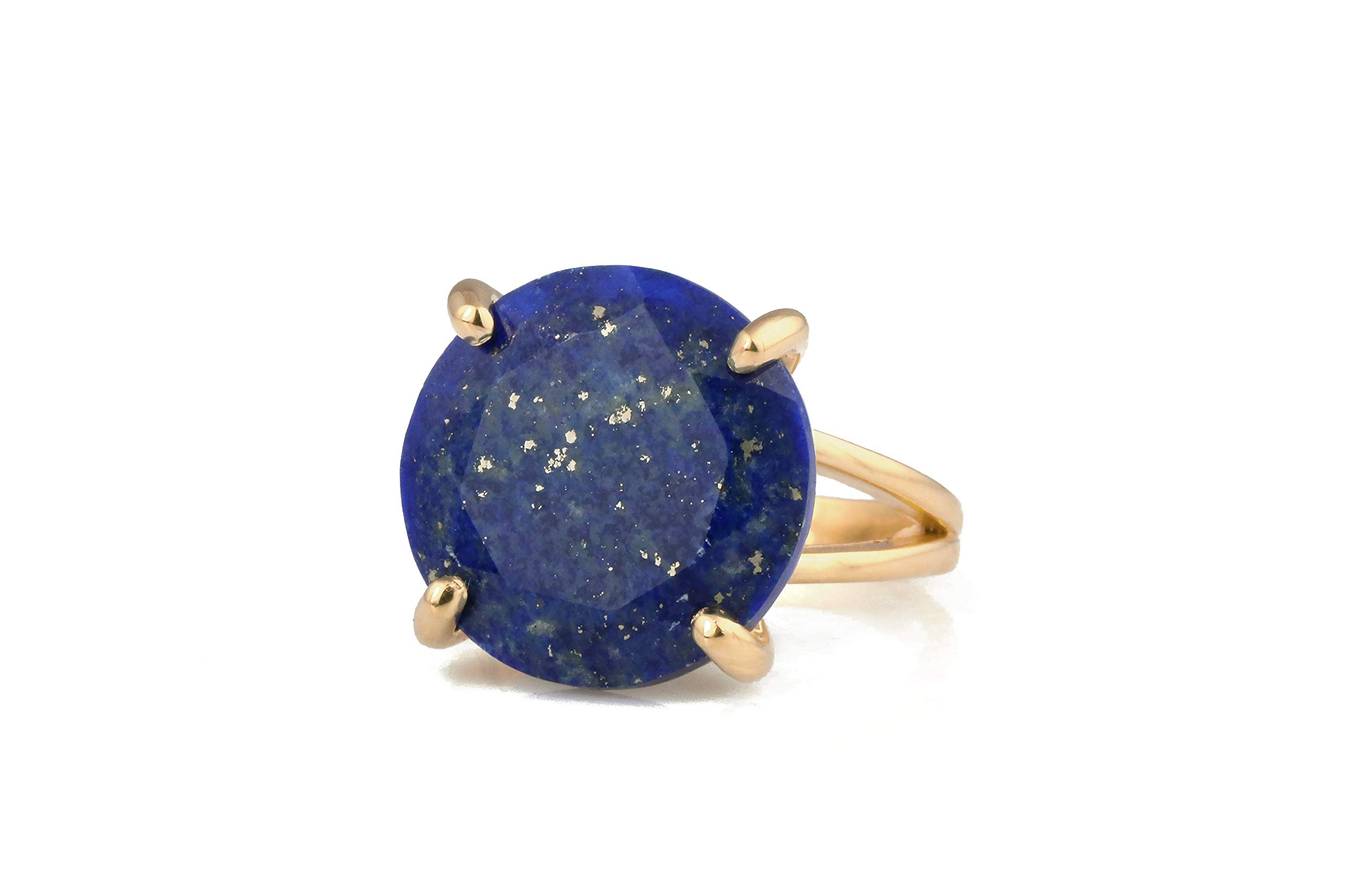 Handmade 14k Rose Gold Lapis Lazuli Gemstone Ring for Women | Round Cut Blue Stone Jewelry | Perfect for Weddings, Anniversaries & Evening Parties | Elegant Gift Box Included