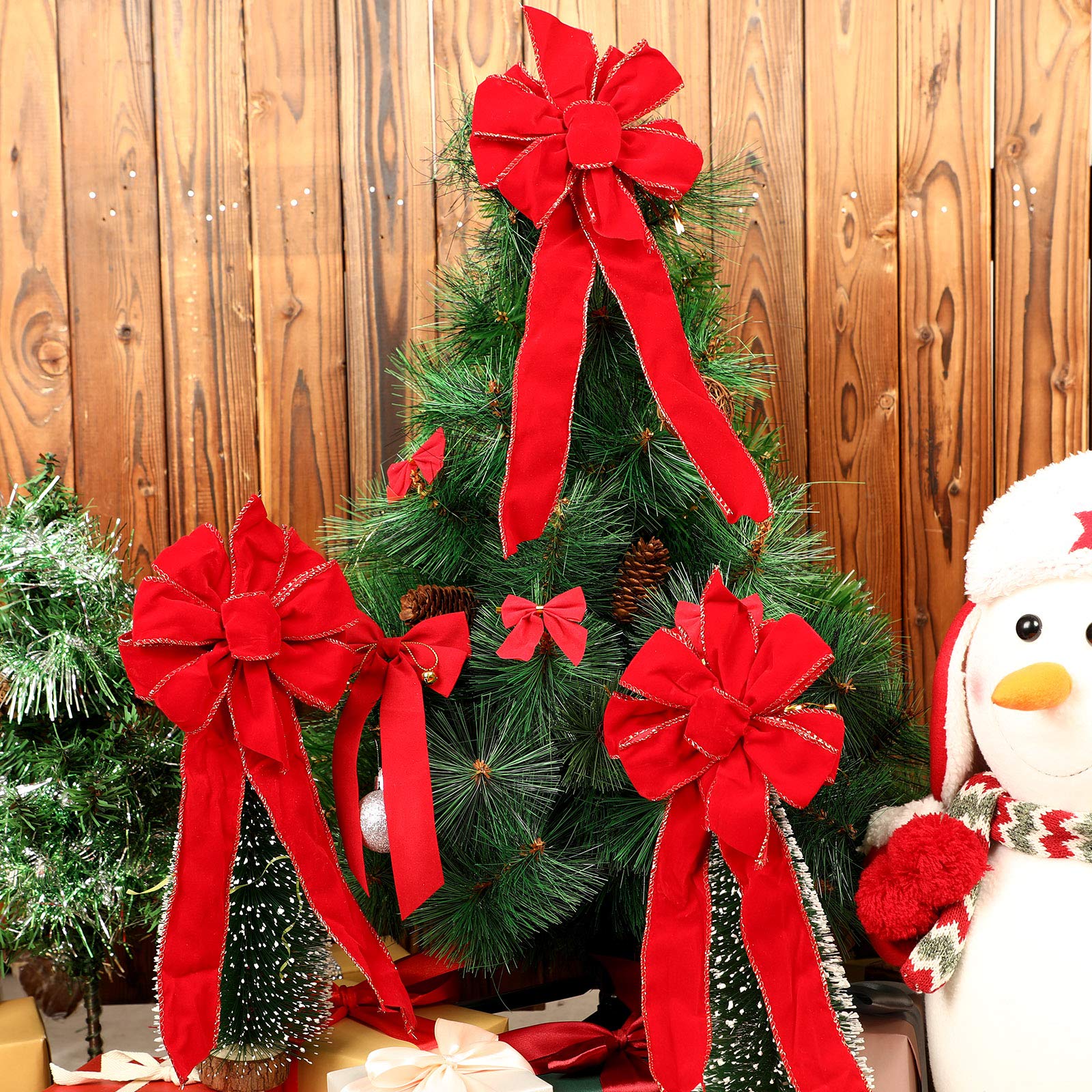 Red Velvet Christmas Bows with Gold Wired Edge - 12 Pack Premium Ribbon Bows for Holiday Wreaths, Tree Decorations & Festive Home Decor - Perfect for Xmas Gifts, Stockings & Mantel Decor