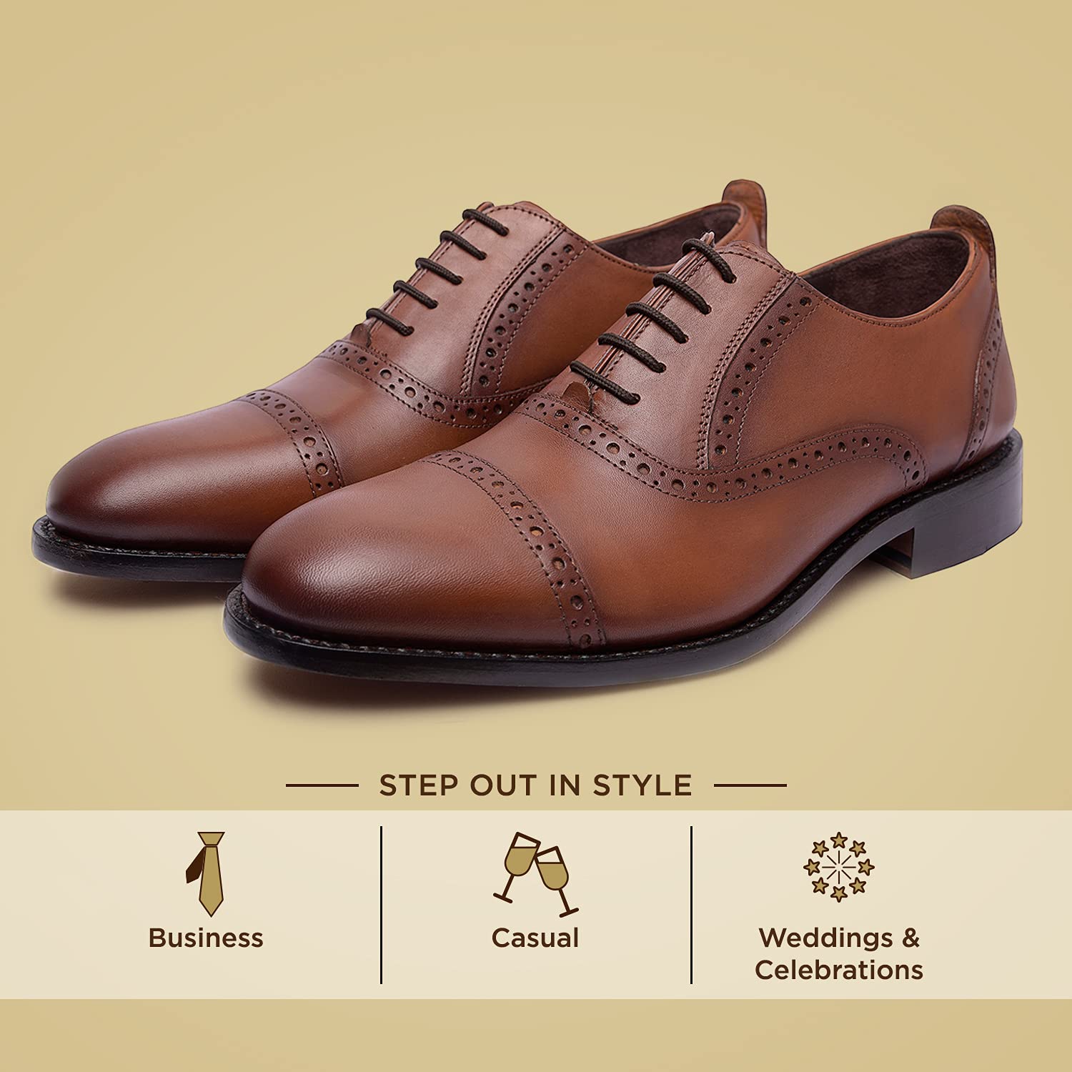 Premium Genuine Leather Oxford Dress Shoes for Men - Goodyear Welted Cap Toe Formal Business Shoes - Handcrafted Luxury Leather Sole Wedding & Office Shoes - Perfect for Business Meetings, Weddings & Special Occasions