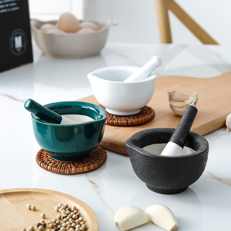 Premium Porcelain Mortar and Pestle Set - Spice, Garlic & Herb Grinder, Mixing Bowl for Crushing & Grinding - Ideal for Kitchen, Restaurant & Home Cooking - White