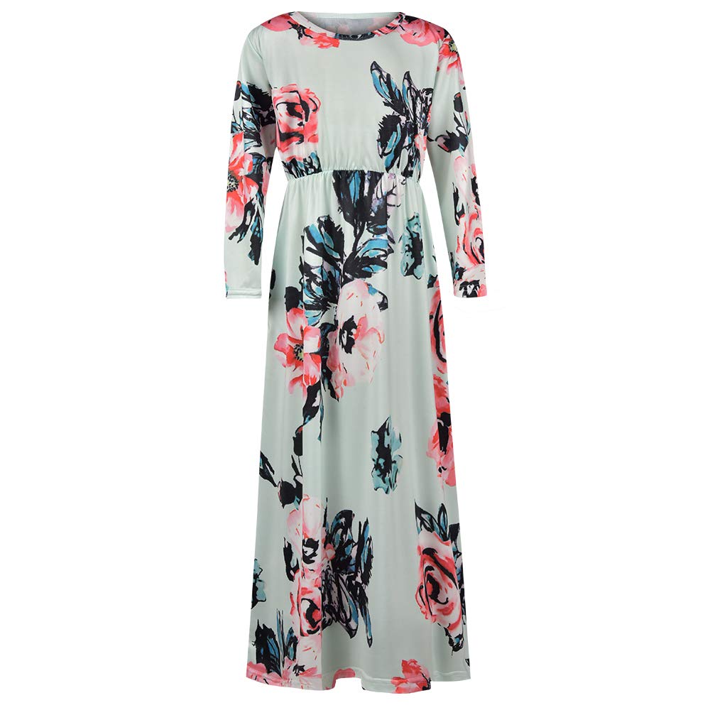 Floral Print 3/4 Sleeve Maxi Dress for Girls - Pleated Swing Long Dress with Pockets | Casual Summer Beach Wear, Vacation Outfit, Holiday Party Dress