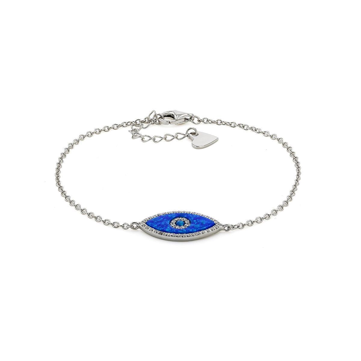 Marquise Cut Blue Opal Evil Eye Protection Bracelet - Handmade Boho Chic Jewelry for Women, Spiritual Healing & Positive Energy - Perfect for Yoga, Meditation & Everyday Wear