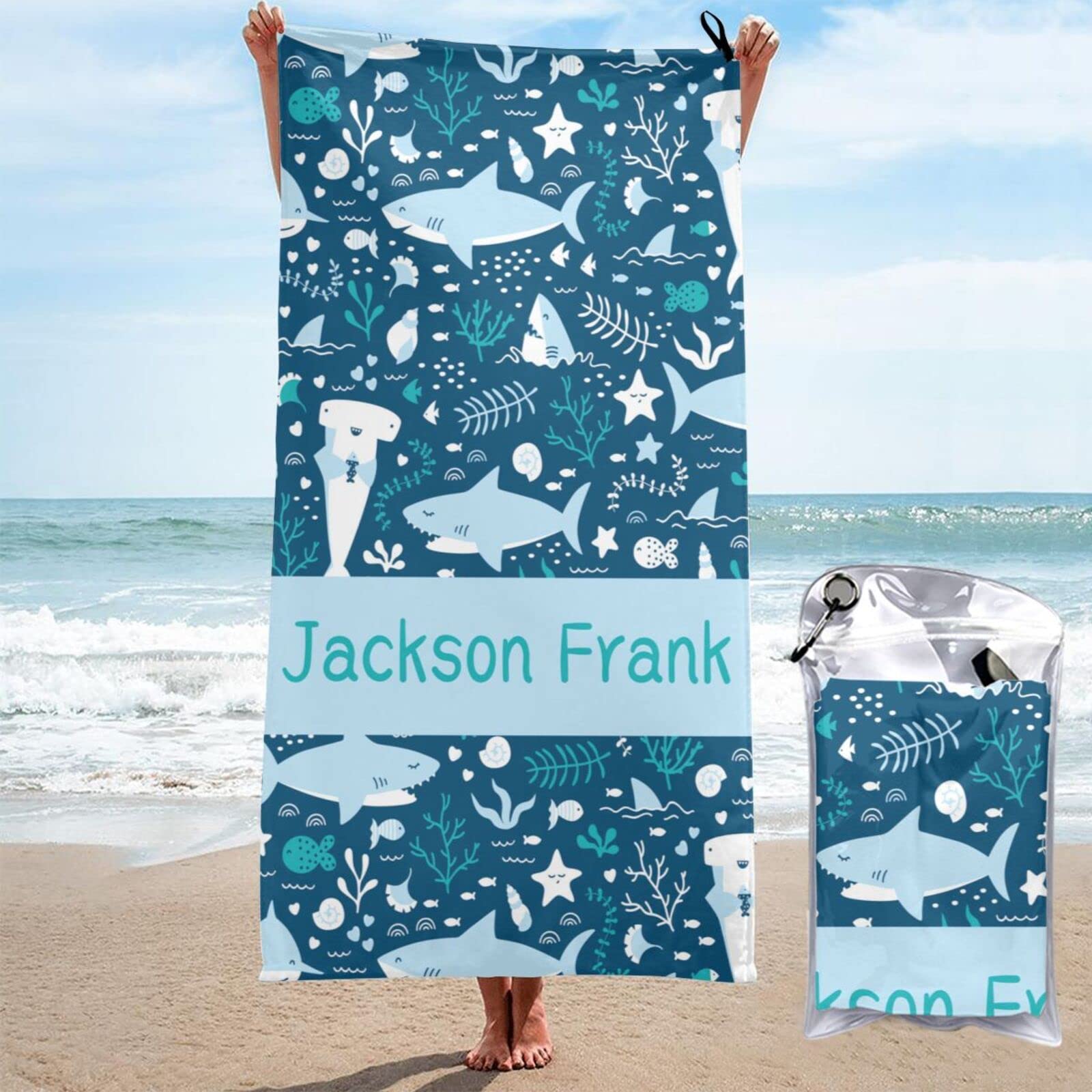 Personalized Kids Beach Towels with Name - Custom Microfiber Quick Dry Towel for Boys & Girls - Perfect for Swimming, Summer Vacation, Pool Party and Beach Outings