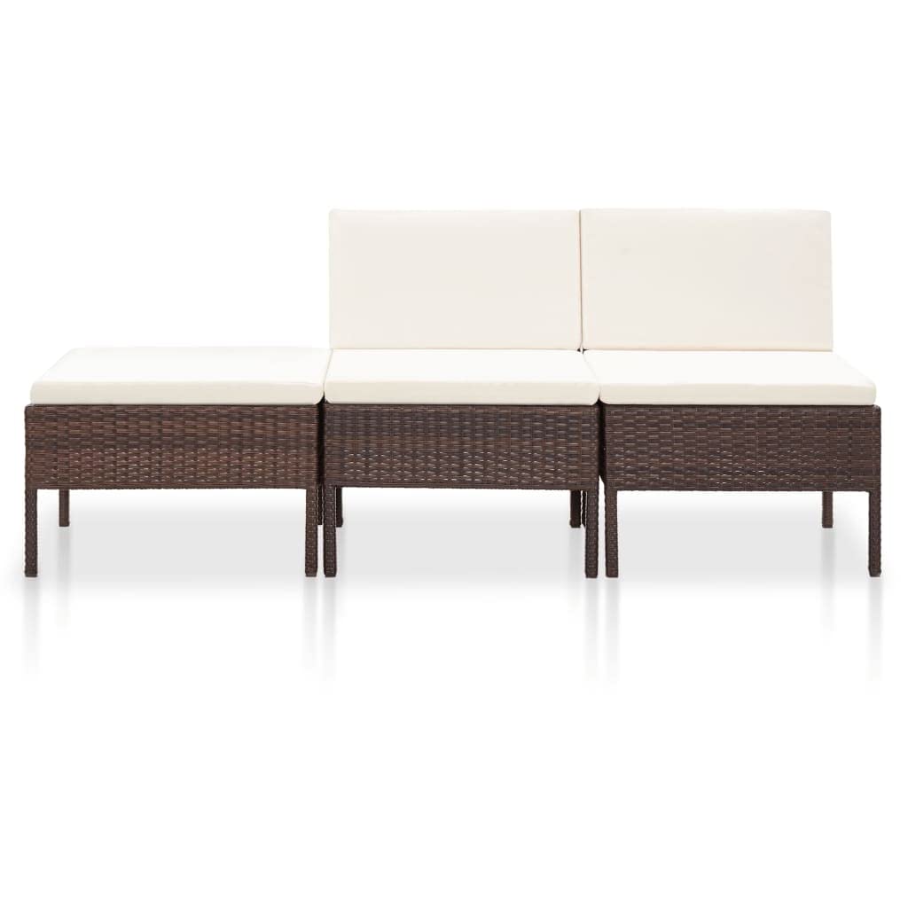 vidaXL 3-Piece Brown Poly Rattan Outdoor Patio Lounge Set with Weather-Resistant PE Material & Comfortable Cushions - Perfect for Garden, Poolside, and Backyard Relaxation