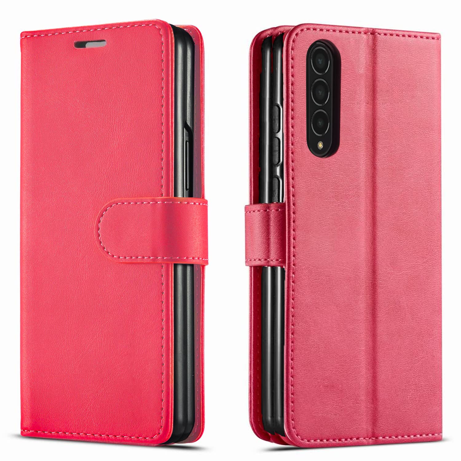 STARSHOP Premium Leather Wallet Case for Samsung Galaxy Z Fold 3 - Military Grade Shockproof Protection with Credit Card Slots | Stylish Pink Cover for Business & Travel Use