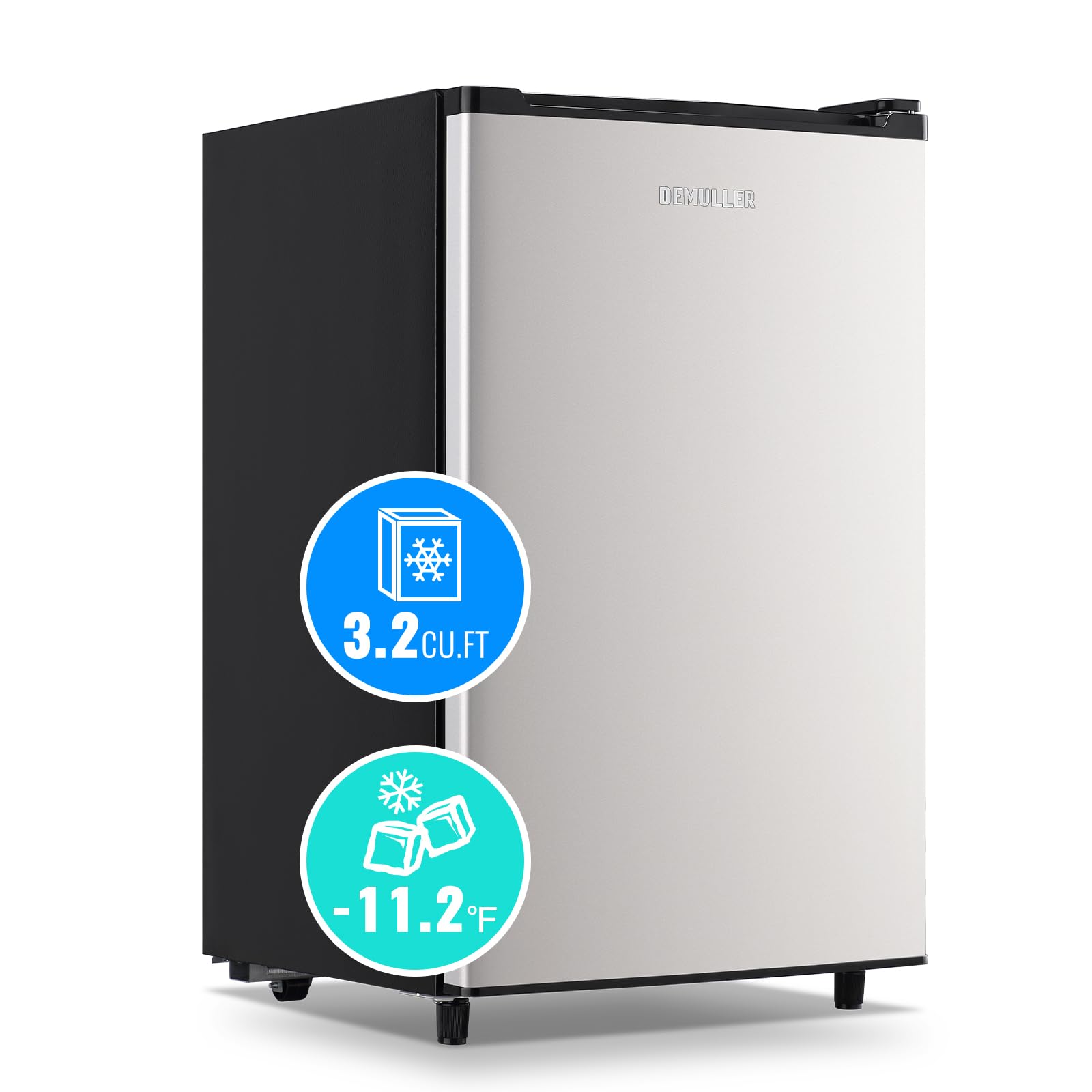 3.2 Cu.Ft Upright Freezer - 7 Adjustable Temperature Settings, Rapid Cooling Technology, Compact Single Door Design for Home, Kitchen, Dorm, Office, RV - Silver (Ideal for Frozen Food Storage & Space Saving)
