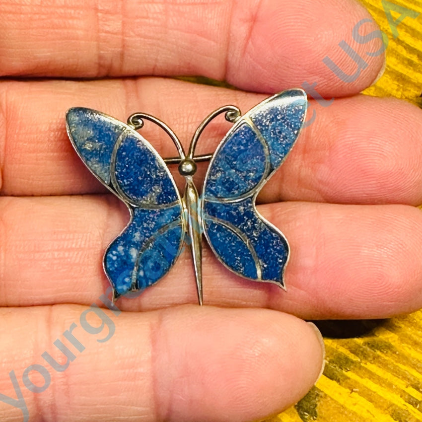 Vintage 975 Sterling Silver Lapis Lazuli Butterfly Brooch Pin - Elegant Jewelry Gift for Women, Perfect for Weddings, Parties & Special Occasions