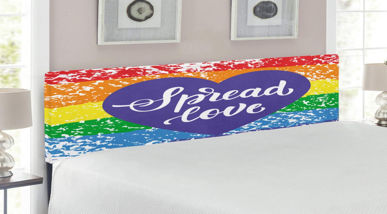 Ambesonne Pride Headboard - Inspirational LGBT Love Heart Design, Upholstered Metal Bed Frame with Memory Foam, King Size Multicolor Decorative Headboard | Perfect for Pride Month Decor, Bedroom Makeover & LGBTQ+ Friendly Spaces