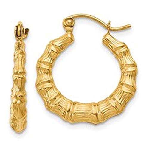 14K Yellow Gold Bamboo Hoop Earrings for Women - Elegant Dainty Jewelry Gift for Her - Perfect for Everyday Wear, Parties & Special Occasions