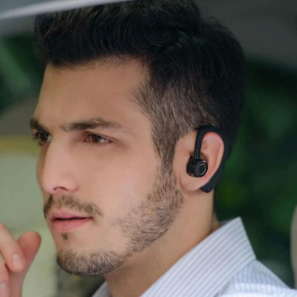V9 Wireless Bluetooth Headset - Single Ear Business Earbud with 10-Hour Battery, Noise Cancelling Mic for Truckers, Driving & Running | Hands-Free Calling, Comfortable In-Ear Design (Black)