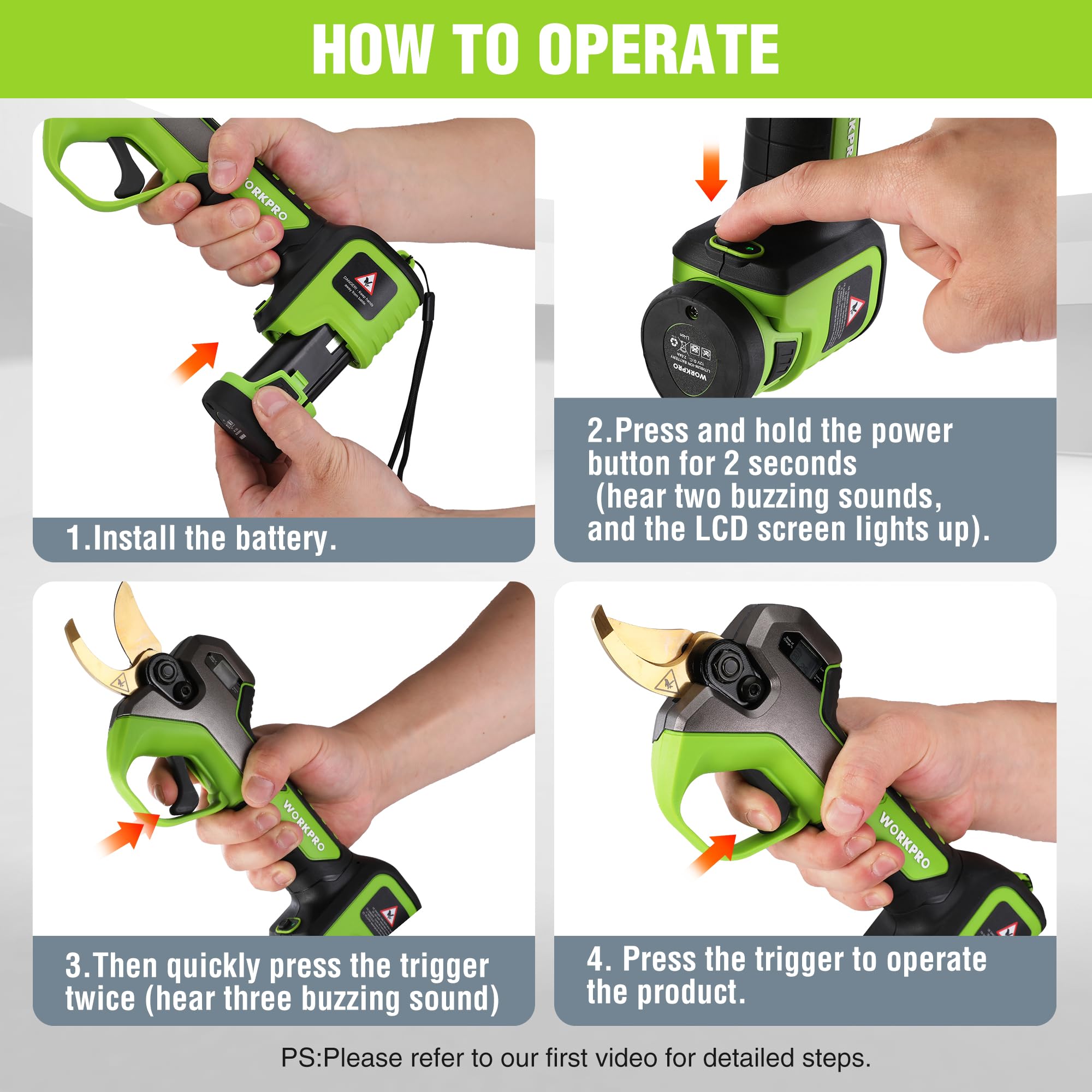 WORKPRO 12V Cordless Electric Pruning Shears - 1.2 Inch Cutting Diameter Battery Powered Tree Trimmer with 2 Rechargeable Batteries & Fast Charger - Perfect for Gardening, Landscaping, and Branch Cutting