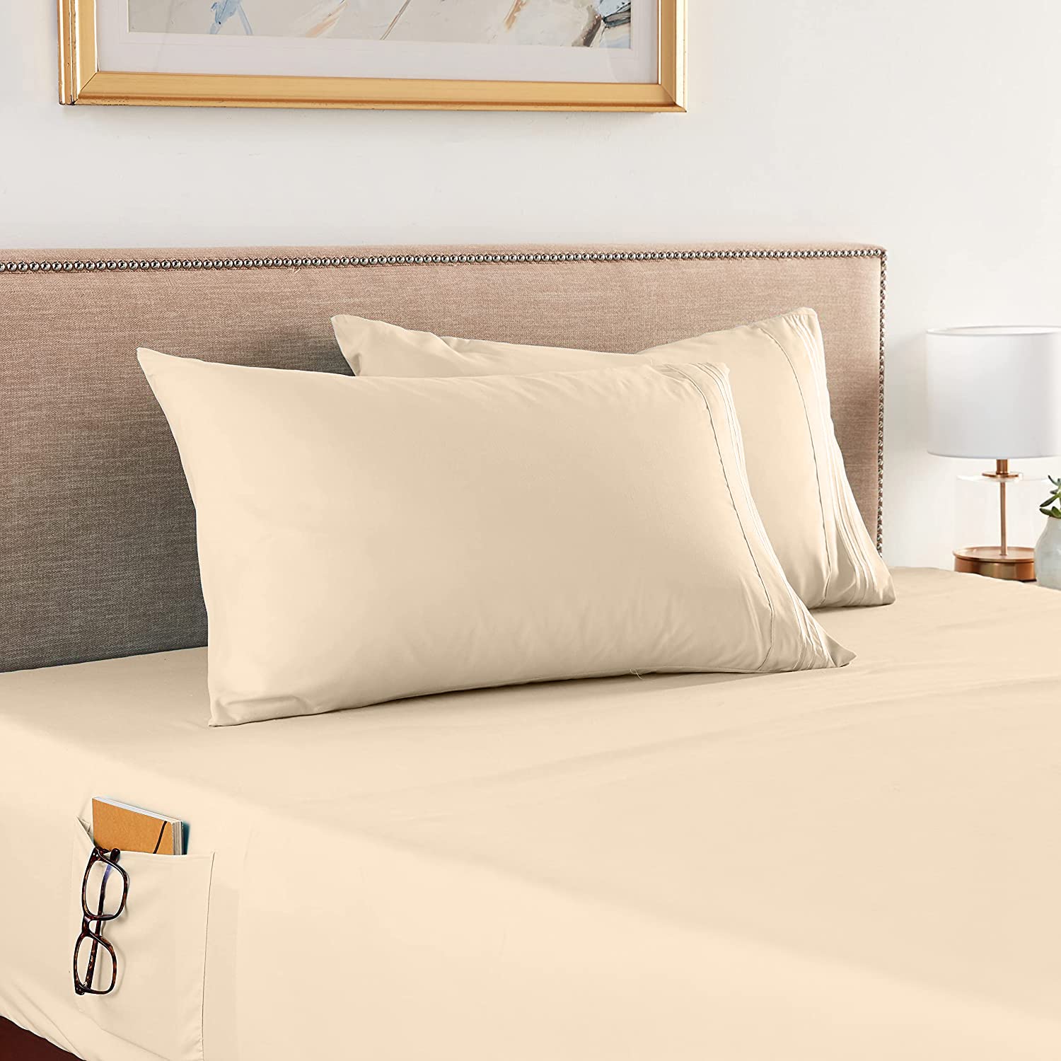 Luxury 1500 Thread Count Queen Sheet Set - 4-Piece Premium Soft Wrinkle & Fade Resistant Bedding with Side Pockets | Hotel Quality Comfort for Master Bedroom & Guest Room (Cream)