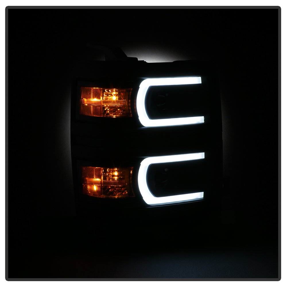 High Performance LED Light Tube DRL Headlights for Chevy Silverado 1500 (2014-2015) - Black/Smoked Lens - Upgrade Your Truck's Style & Visibility for Night Driving & Off-Road Adventures